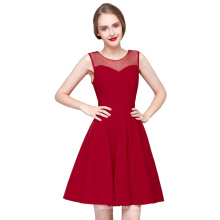 Kate Kasin Mujeres Contraste Muñeca Collar Vino Rojo Short Mangas Flare Vestido KK000391-2